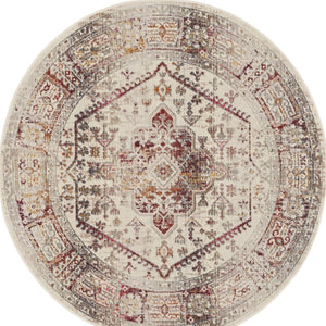 Homeroots 6' Stunning Ivory Red & Orange Floral Distressed Round Rug - Durable, Stain Resistant, Stylish Decor  Polypropylene 552365