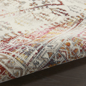 Homeroots 6' Stunning Ivory Red & Orange Floral Distressed Round Rug - Durable, Stain Resistant, Stylish Decor  Polypropylene 552365