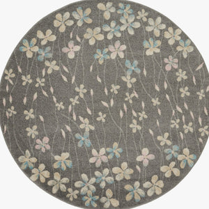 Homeroots 5' Beige And Gray Floral Round Rug - Durable, Stain-resistant Design For Stylish Home Decor And Comfort  Polypropylene 552369