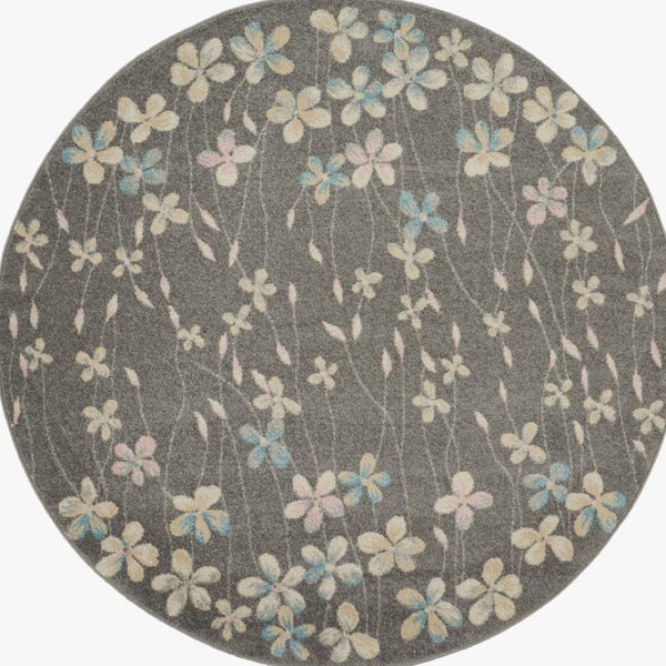 Homeroots 5' Beige And Gray Floral Round Rug - Durable, Stain-resistant Design For Stylish Home Decor And Comfort  Polypropylene 552369