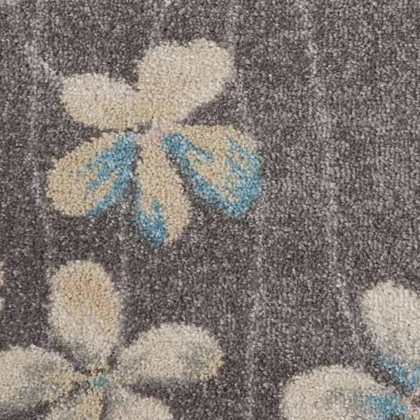 Homeroots 5' Beige And Gray Floral Round Rug - Durable, Stain-resistant Design For Stylish Home Decor And Comfort  Polypropylene 552369