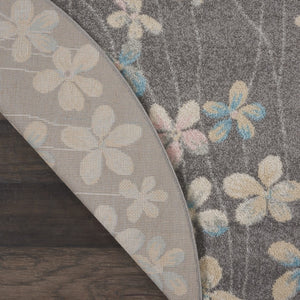 Homeroots 5' Beige And Gray Floral Round Rug - Durable, Stain-resistant Design For Stylish Home Decor And Comfort  Polypropylene 552369