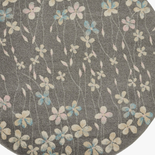 Homeroots 5' Beige And Gray Floral Round Rug - Durable, Stain-resistant Design For Stylish Home Decor And Comfort  Polypropylene 552369