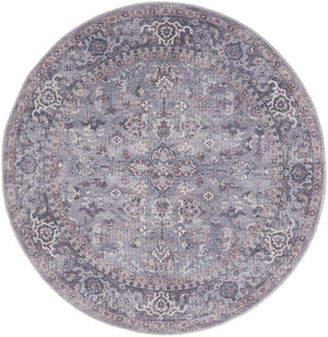 Homeroots 5' Gray And Beige Round Floral Power Loom Distressed Area Rug  Cotton Blend 552371