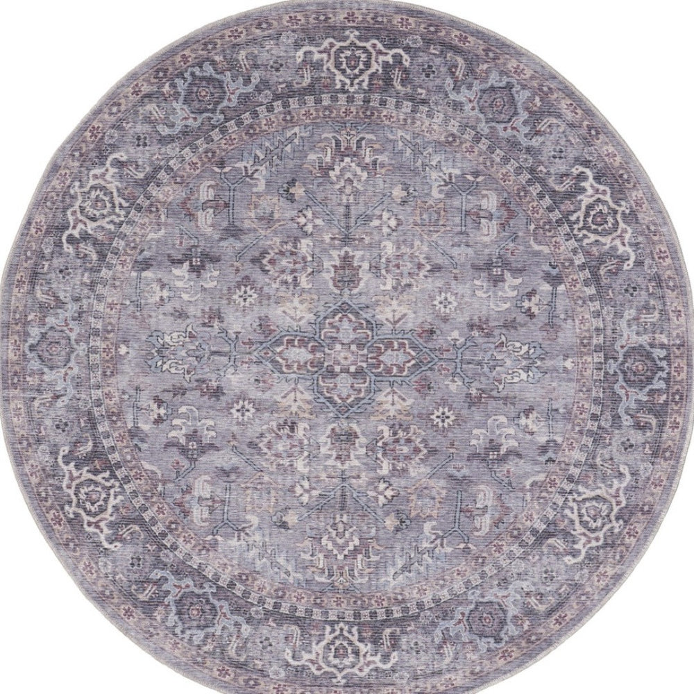 HomeRoots 5' Elegant Gray and Beige Floral Area Rug - Distressed Power Loom Design for Timeless Home Decor 5' Round 552371
