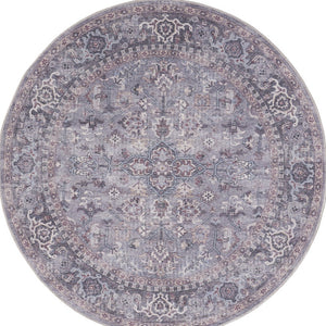 Homeroots 5' Gray And Beige Round Floral Power Loom Distressed Area Rug  Cotton Blend 552371