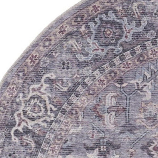 HomeRoots 5' Elegant Gray and Beige Floral Area Rug - Distressed Power Loom Design for Timeless Home Decor 5' Round 552371