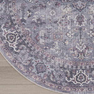 Homeroots 5' Gray And Beige Round Floral Power Loom Distressed Area Rug  Cotton Blend 552371
