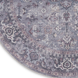 HomeRoots 5' Elegant Gray and Beige Floral Area Rug - Distressed Power Loom Design for Timeless Home Decor 5' Round 552371