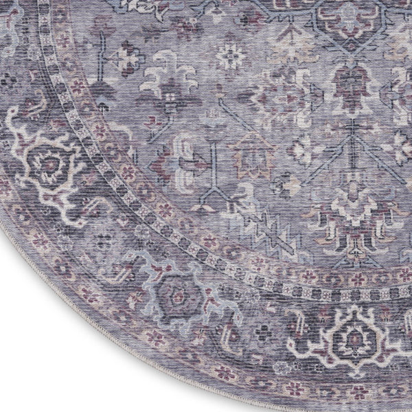 HomeRoots 5' Elegant Gray and Beige Floral Area Rug - Distressed Power Loom Design for Timeless Home Decor 5' Round 552371