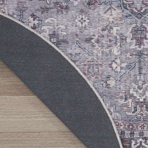 Homeroots 5' Gray And Beige Round Floral Power Loom Distressed Area Rug  Cotton Blend 552371