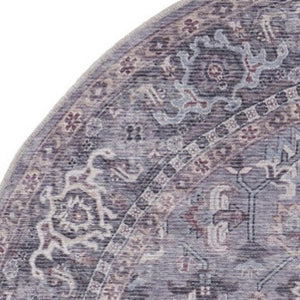 HomeRoots 5' Elegant Gray and Beige Floral Area Rug - Distressed Power Loom Design for Timeless Home Decor 5' Round 552371