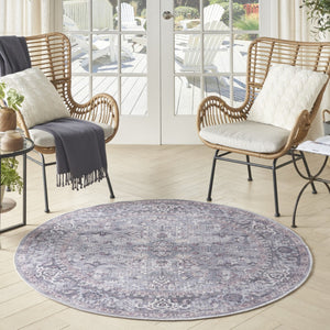 HomeRoots 5' Elegant Gray and Beige Floral Area Rug - Distressed Power Loom Design for Timeless Home Decor 5' Round 552371