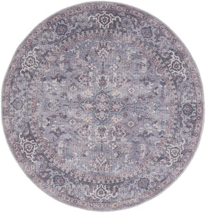 HomeRoots 5' Elegant Gray and Beige Floral Area Rug - Distressed Power Loom Design for Timeless Home Decor 5' Round 552371