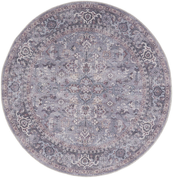 HomeRoots 5' Elegant Gray and Beige Floral Area Rug - Distressed Power Loom Design for Timeless Home Decor 5' Round 552371