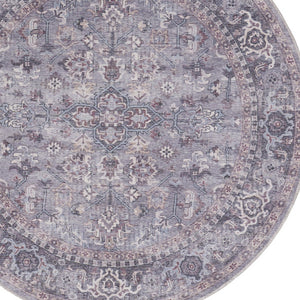 Homeroots 5' Gray And Beige Round Floral Power Loom Distressed Area Rug  Cotton Blend 552371