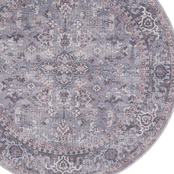 Homeroots 5' Gray And Beige Round Floral Power Loom Distressed Area Rug  Cotton Blend 552371