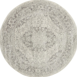 Homeroots 5' Elegant Ivory & Gray Floral Medallion Round Rug - Stain Resistant, Durable, And Stylish For Any Room  Polypropylene 552372