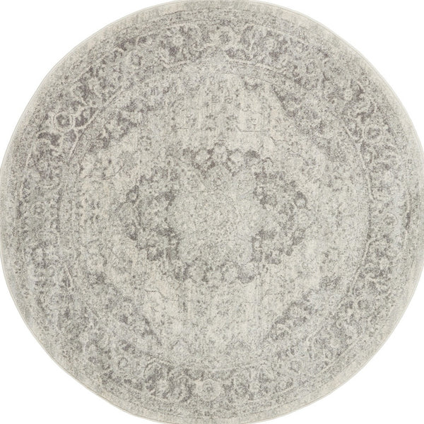 Homeroots 5' Elegant Ivory & Gray Floral Medallion Round Rug - Stain Resistant, Durable, And Stylish For Any Room  Polypropylene 552372