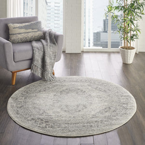 Homeroots 5' Elegant Ivory & Gray Floral Medallion Round Rug - Stain Resistant, Durable, And Stylish For Any Room  Polypropylene 552372