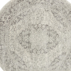 Homeroots 5' Elegant Ivory & Gray Floral Medallion Round Rug - Stain Resistant, Durable, And Stylish For Any Room  Polypropylene 552372