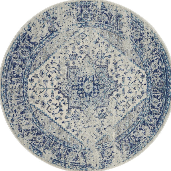 Homeroots 5' Ivory & Light Blue Floral Medallion Round Rug - Durable, Stain-resistant, Perfect For Kids & Pets  Polypropylene 552373