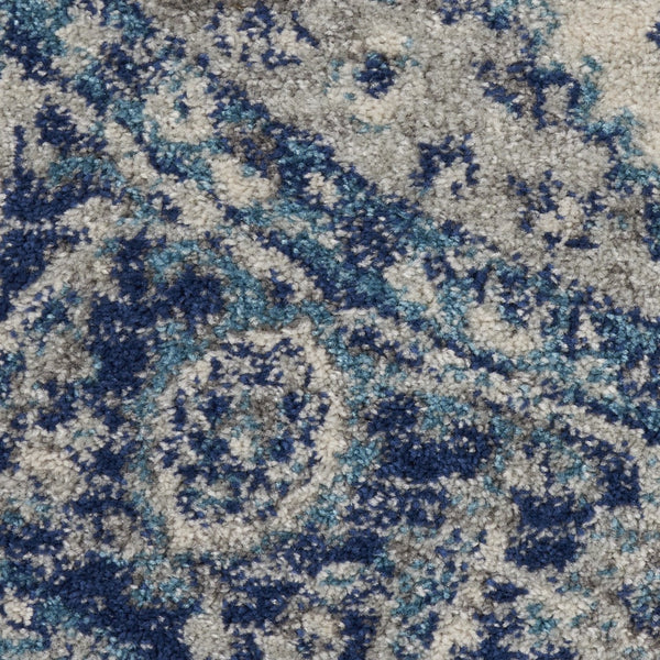 Homeroots 5' Ivory & Light Blue Floral Medallion Round Rug - Durable, Stain-resistant, Perfect For Kids & Pets  Polypropylene 552373