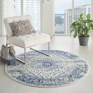 Homeroots 5' Ivory & Light Blue Floral Medallion Round Rug - Durable, Stain-resistant, Perfect For Kids & Pets  Polypropylene 552373