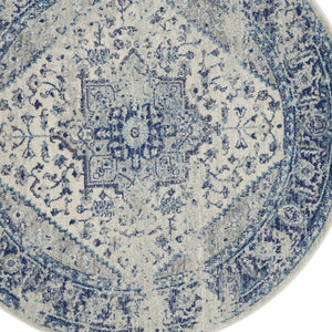 Homeroots 5' Ivory & Light Blue Floral Medallion Round Rug - Durable, Stain-resistant, Perfect For Kids & Pets  Polypropylene 552373