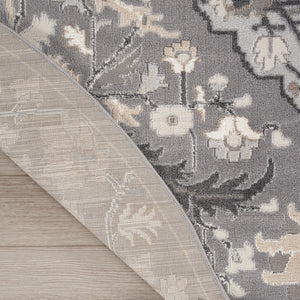 Homeroots 5' Ivory Black And Gray Floral Medallion Non Skid Round Rug  Polypropylene 552375