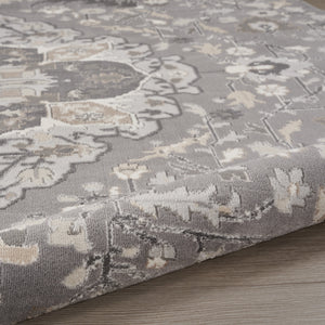 Homeroots 5' Ivory Black And Gray Floral Medallion Non Skid Round Rug  Polypropylene 552375