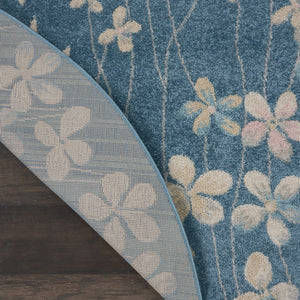 Homeroots 5' Turquoise And Cream Botanical Leaves Round Rug – Durable, Stain Resistant, Stylish Home Accent!  Polypropylene 552381