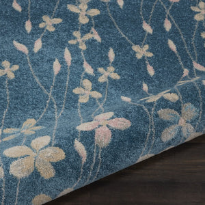 Homeroots 5' Turquoise And Cream Botanical Leaves Round Rug – Durable, Stain Resistant, Stylish Home Accent!  Polypropylene 552381