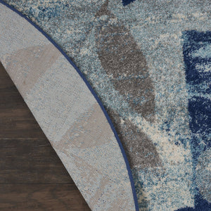 Homeroots 5' Round Botanical Leaves Rug In Navy Blue & Gray – Stain Resistant, Durable, Stylish Home Accent  Polypropylene 552382