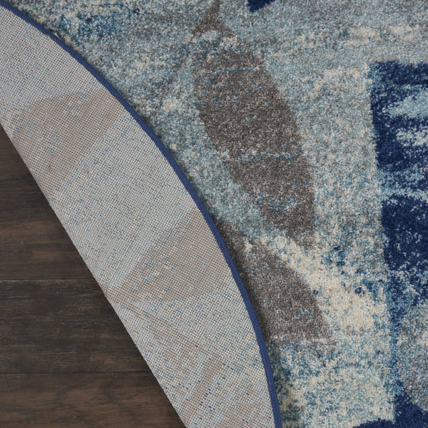 Homeroots 5' Round Botanical Leaves Rug In Navy Blue & Gray – Stain Resistant, Durable, Stylish Home Accent  Polypropylene 552382