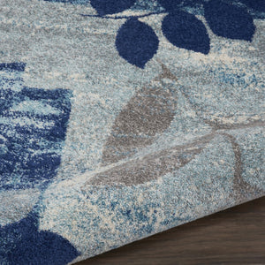 Homeroots 5' Round Botanical Leaves Rug In Navy Blue & Gray – Stain Resistant, Durable, Stylish Home Accent  Polypropylene 552382