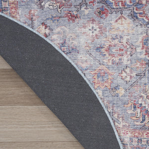 Homeroots 5' Blue And Purple Round Floral Power Loom Distressed Area Rug  Cotton Blend 552384