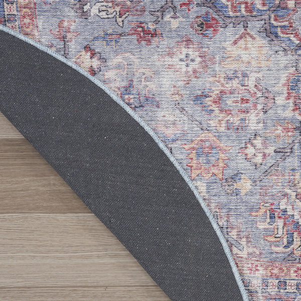 Homeroots 5' Blue And Purple Round Floral Power Loom Distressed Area Rug  Cotton Blend 552384