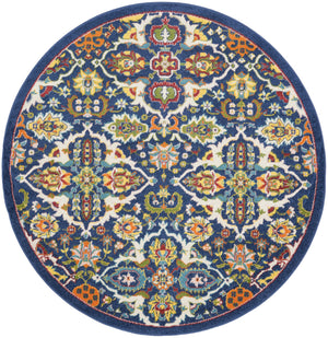 Homeroots 5' Blue Round Floral Power Loom Area Rug  Polypropylene 552388