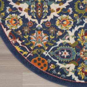 Homeroots 5' Blue Round Floral Power Loom Area Rug  Polypropylene 552388