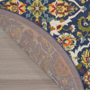 Homeroots 5' Blue Round Floral Power Loom Area Rug  Polypropylene 552388