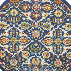 Homeroots 5' Blue Round Floral Power Loom Area Rug  Polypropylene 552388