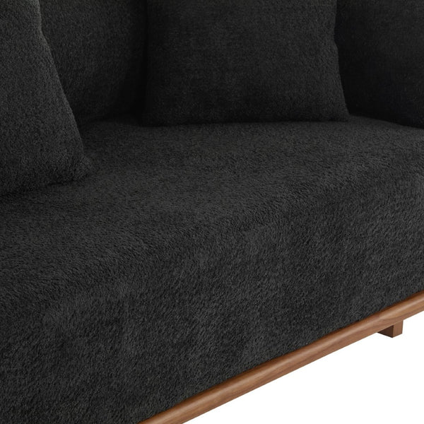 English Elm Round Arm Curved Sofa Plush Upholstered Mid-century Living Room Lounge Seating Black N771P270523H