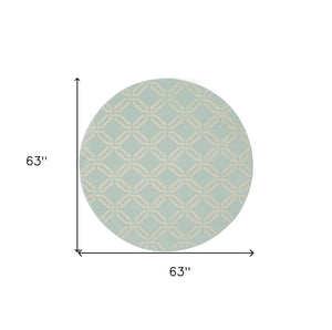 Homeroots 5' Beige And Green Trellis Round Rug  Polypropylene 552393