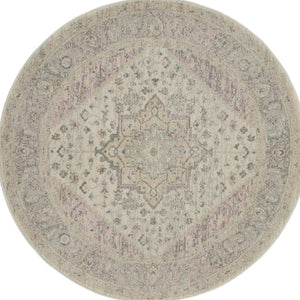 Homeroots 5' Floral Medallion Distressed Round Rug In Ivory Pink & Gray – Durable, Stain-resistant Comfort!  Polypropylene 552394