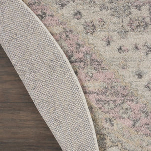Homeroots 5' Floral Medallion Distressed Round Rug In Ivory Pink & Gray – Durable, Stain-resistant Comfort!  Polypropylene 552394