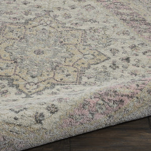 Homeroots 5' Floral Medallion Distressed Round Rug In Ivory Pink & Gray – Durable, Stain-resistant Comfort!  Polypropylene 552394