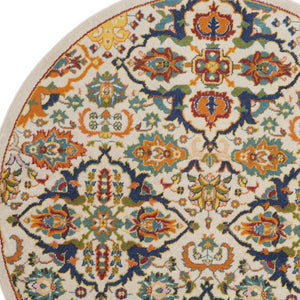 Homeroots 5' Ivory And Blue Round Floral Power Loom Area Rug  Polypropylene 552395