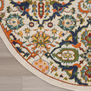 Homeroots 5' Ivory And Blue Round Floral Power Loom Area Rug  Polypropylene 552395