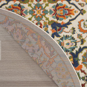 Homeroots 5' Ivory And Blue Round Floral Power Loom Area Rug  Polypropylene 552395